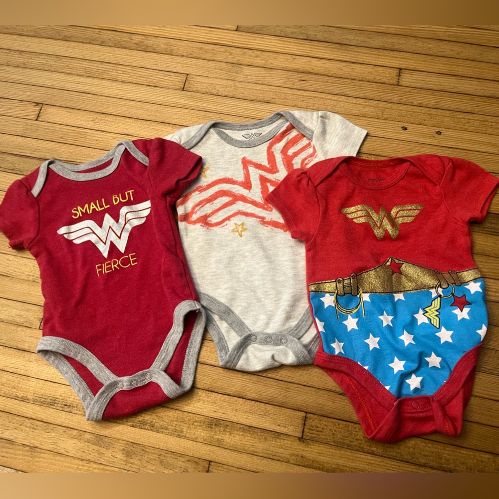 Wonder Woman Baby Bodysuit Trio - Red, Gray, Blue